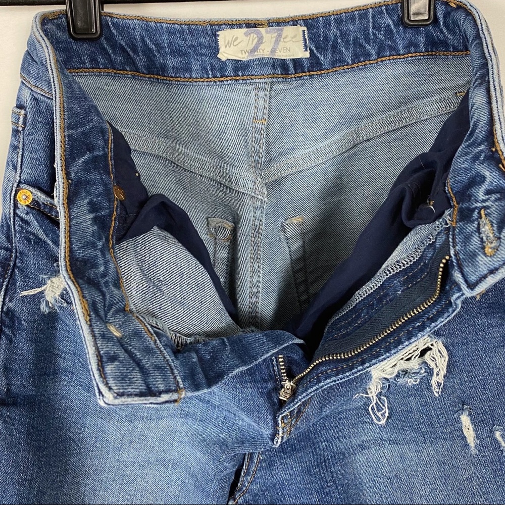 Free People High Waisted Slim Straight Leg Distressed Denim Jeans - Picture 6 of 12